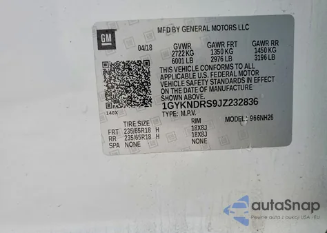 2018 Cadillac Xt5 Luxury z USA, uszkodzony, nr VIN 1GYKNDRS9JZ232836